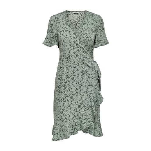 ONLY Damen Kleid ONLOlivia Wrap 15206407 Chinos Green AOP: Black Spot 40