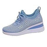 Women's Glittery Rhinestone Fashion Breathable Wedge Sneakers Mesh Sneakers Lace Up Non Slip Hollow Out Dressy Tennis Increase Height Shoes Walking Shoes for Outdoor Sport Travel Hiking