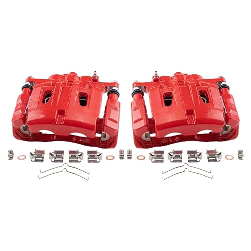 Image of TRQ Front Brake Caliper Set Painted Red Brackets Compatible with 2010-2015 Lexus RX350 2015 RX450h 2010-2019 Toyota Highlander 2011-2020 Sienna