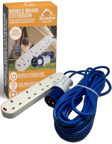 Xtremeauto Camping Electric Hook Up Cable Extension Lead - 4 Gang Power Hookup Sockets Perfect Accessory For Caravan Tent & Motorhome Mains Power Lead EHU Cable (10M)