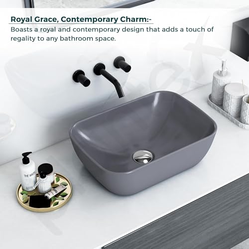 Image of Plantex Wash Basin for Bathroom /Ceramic Table Top Basin /Over Counter Washbasin for Restaurant, Hotel (Grey, 18 x 13 x 5.5 Inch)