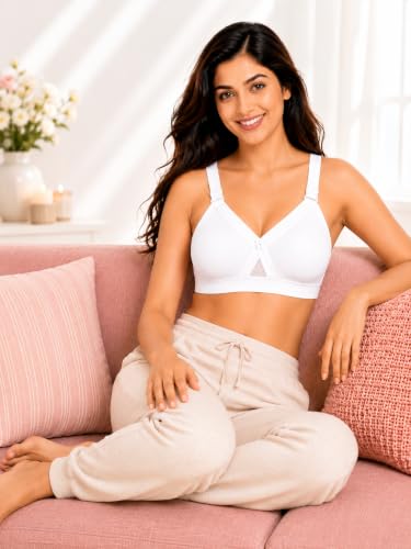 Image of SONA Super Fit Everyday Non Padded Side Support Cotton Full Coverage Bra for Women with Transparent Strap Plus Size Bra
