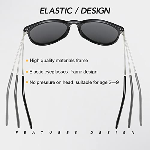 Jovakit Kids Polarized Sunglasses For Boys Girls, Classic Round Metal Frame 100% Uv Protection For Children Age 2-9 (Black/Blue Mirror) #TOP3