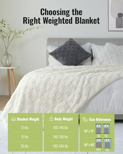 Image of Uttermara Weighted Blanket for Adults 12 lbs Queen Size, Warm Sherpa Fleece Jacquard Heavy Blanket, Soft Fuzzy Weighted Blankets for Couch Bed Sofa, 60 x 80 inches Cream