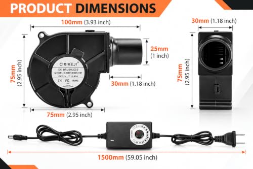 Image of 12V DC Blower Fan with Speed Controller Adapter |DC 12V - 0.60A Brushless Motor Kit With Dual Ball Bearing Smooth Running Air Blower Kit for DIY Cooling | Ventilation & Exhaust Projects
