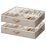 StorageWorks Organizador de zapatos para debajo de la cama, contenedor de zapatos para hasta 24 pares, cajas de almacenamiento de zapatos con tapa, ahorrador de espacio, marrón, pack de 2