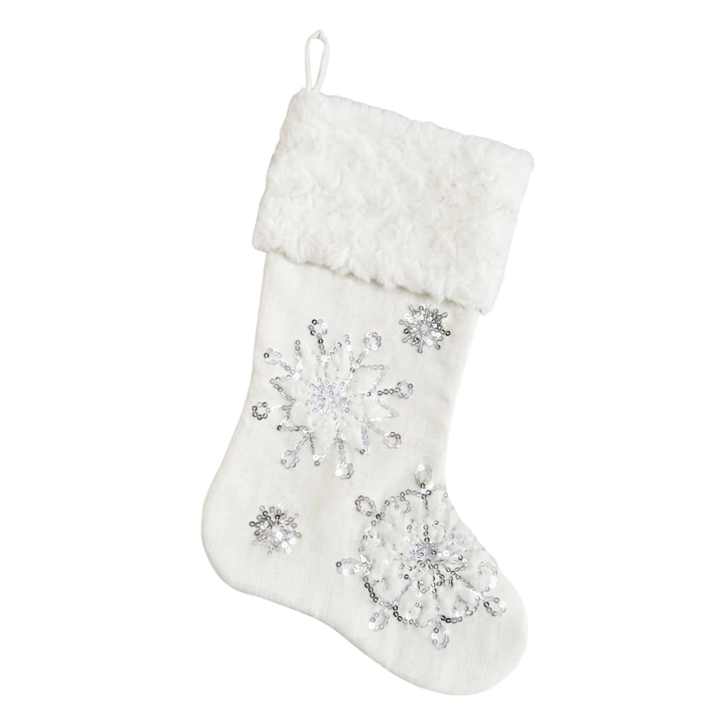 Chaussette de Noël en polyester 45x28 cm blanche et rouge Let It Snow