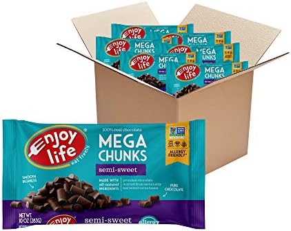 Baking Chocolate, Soy free, Nut free, Gluten free, Dairy free, Non GMO, Vegan, Paleo, Semi Sweet Mega Chunks, 10 Ounce Bags (Pack of 6)