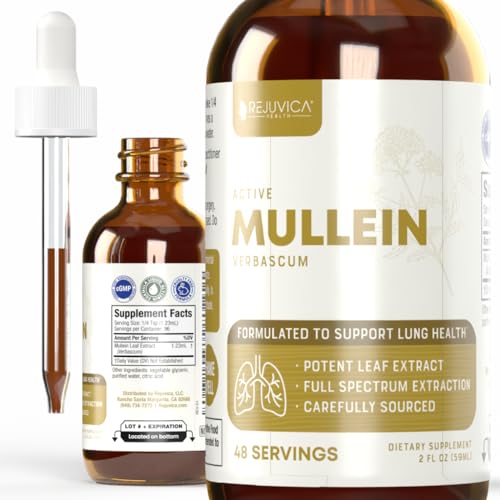 Rejuvica Health Active Mullein 2oz - Advanced Mullein Liquid Extract - Lung Support Drops - Vegan Sugar Free Non GMO Tincture