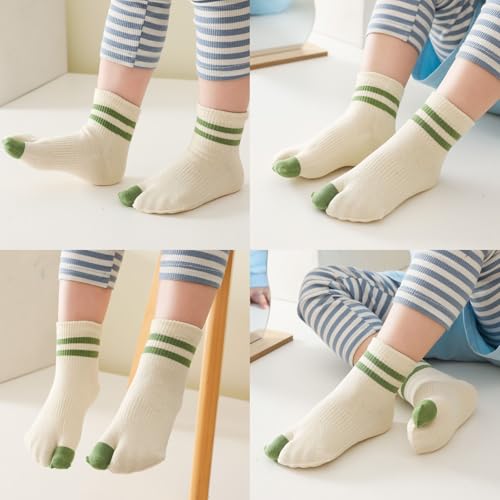2 Pairs Cotton Two Big Toe Split Tabi V Socks Athletic Running Casual Seperated Stripe Socks for Kids Girls Boys 3-12 Years2