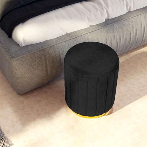 Image of Mudda Pouf Round Sitting Foot Stool for Office Room Decor, Living Room Ottoman Stool, Upholstered Pouffe Puffy for Foot Rest, Home Furnishings (Black)