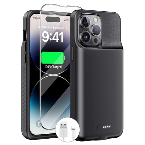 Battery Case for iPhone 14 Pro Max/14 Plus/13 Pro Max/12 Pro Max Rechargeable Case Charger Soft TPU Anti-Slip Slim 8500mAh 15W Fast Charging Juice Box for 12/13/14 Pro Max/14 Plus 6.7inch-Black