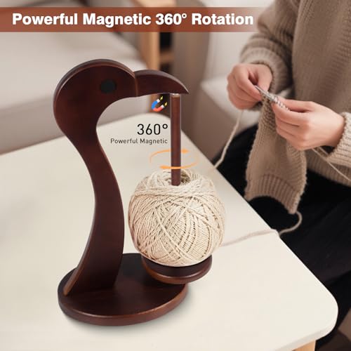 Image of Yarn Holder for Crocheting,Magnetic Twirling Yarn Spinner with Anti-Slip Base,Flamingo-Shaped Yarn Ball Dispenser,Crochet Gift for Knitting Lovers (Walnut)