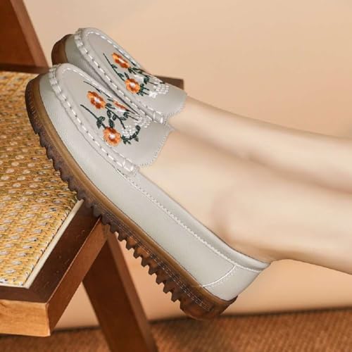 Image of Women's Genuine Leather Platform Loafers Classic Casual Comfort Slip-On Shoes Soft Sole Dress Shoes