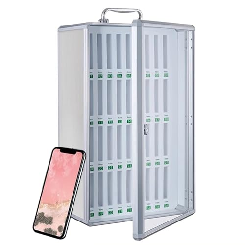 XDXINY Armario para teléfono móvil con asa, cerradura, montaje en pared de aluminio o de gestión de escritorio, adecuado para escuela, oficinas (color plateado, 36 ranuras)