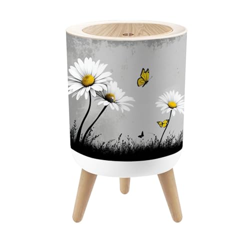 Papelera pequeña redonda con tapa gris estilo rústico