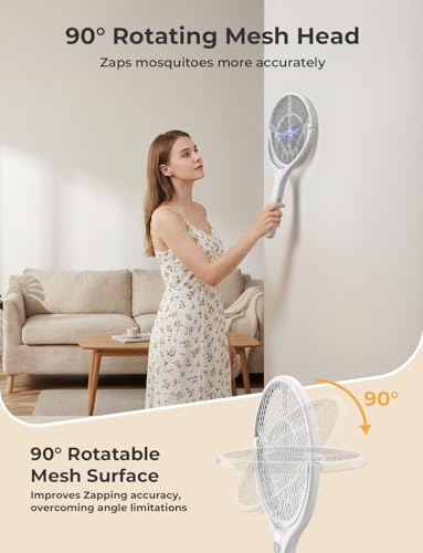 Image of YISSVIC Electric Fly Swatter Bug Zapper Racket 2 in 1 Mosquito Killer with Stand Rechargeable 1800mAh for Indoor Home Backyard Patio Camping
