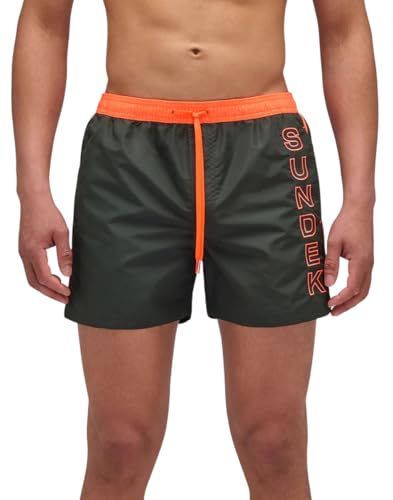 SUNDEK Costume Uomo Corto Vita Elasticata Ionic Taffeta con Piping a Contrasto M732BDTA100 8050842887996 - M Pine 01 M