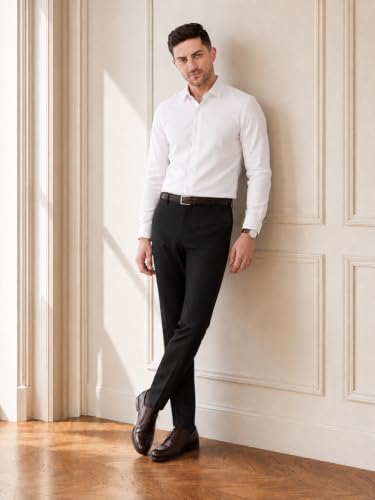 Image of SaintX Men's Premium 4-Way Comfort Stretch Formal Trousers | Smart Sweat Wicking Wrinkle Free Fabric | Smarter Techno Flex Expandable Waistband | Stylish Slim Fit | Daily Office Wear