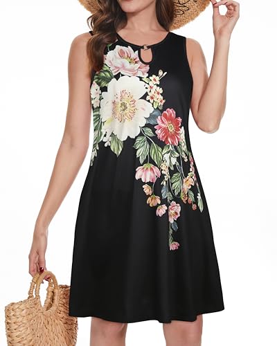 Image of Summer Dresses for Women 2026 Casual Sleeveless Sundress Floral Loose Fit Beach Cover Up with Pocket