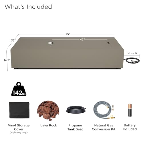 Image of Real Flame Aegean 72in Rectangle Propane or Natural Gas Fire Pit Table, 65,000 BTU, Powder-Coated Steel, Push-Button Ignition, CSA Certified, Stainless Steel Burner with Lid (Mist Gray)