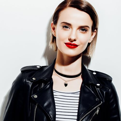 Yolev Schwarze Samt Choker Halskette Elegantes Herz Anhänger Halsband Verstellbare Geschichtete Halskette Punk Gothic Schmuck für Damen und Mädchen