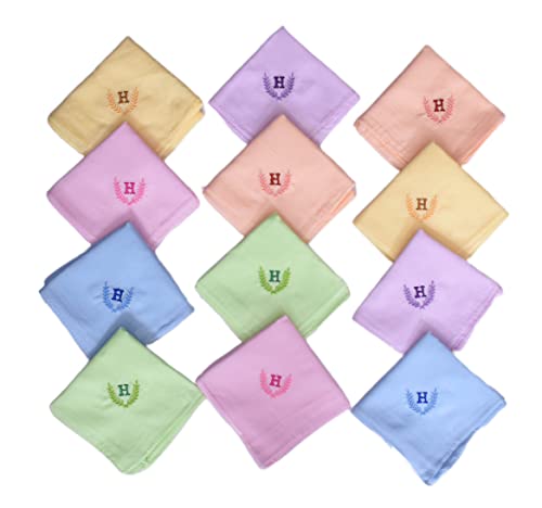 Image of ANTONIA Personalized Cotton Women's Handkerchiefs with Embroidered Initials, Assorted Colours (33 cm x 33 cm)