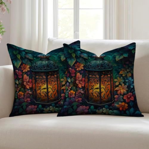 Fundas cojines terraza y balcón con estampado floral lino para decoración exterior de sofá 3