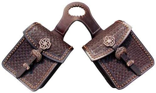 Showman Dark Oil Waffle Tooled Leather Horn Bag w/Copper Accents