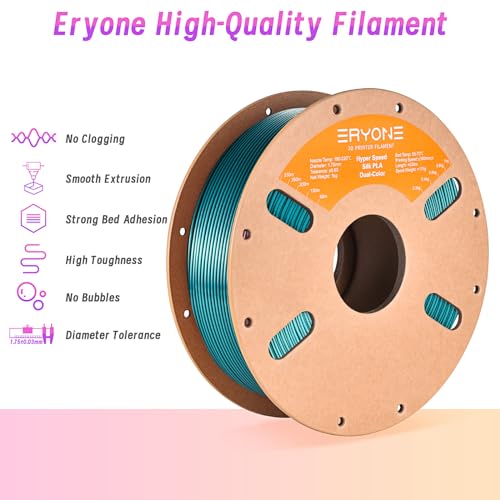 Image of ERYONE Silk Filament PLA+ 1.75mm Shiny 3D Printer Filament, Multicolor PLA 2 in 1, 1kg (2.2LBS) /Spool, HS Silk Dual Color Emerald Green & Black