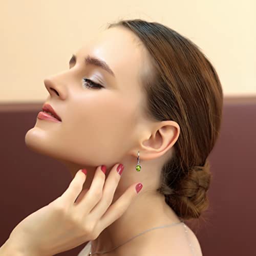 Sterling Silver Peridot 7X5Mm Oval Bezel-Set Dainty Dangle Leverback Earrings For Women, Teen Girls #TOP2