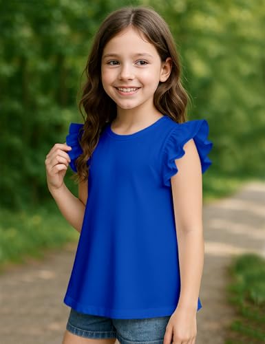 Image of Kilymosy Girls White Shirt Short Sleeve Summer Casual Flutter Tops Tee Blouse 5-14 Years