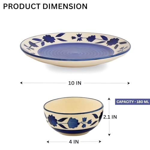 Image of Floral Ceramic Plates for Dinner with Katoris (8 Pieces, 4 Bowl & 4 Plates, Dishwasher & Microwave Safe) -Dinner Sets Ceramic Bowls Set Dinnerware Sets