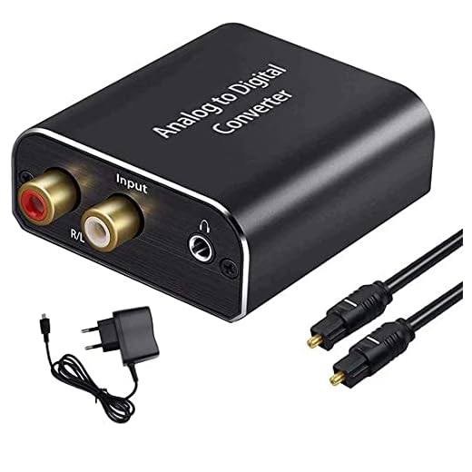 AMANKA Convertidor Analógico a Digital,Convertidor de Señal de Audio Análogo,Análogo Estéreo R/L RCA a Digital Óptico Coaxial Toslink SPDIF Audio Converter con Óptico Cable.
