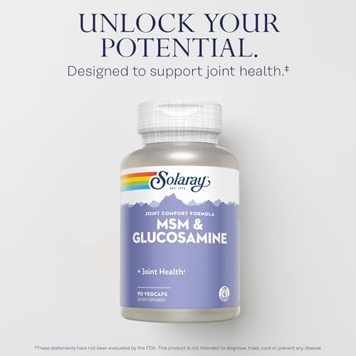Image of SOLARAY MSM & Glucosamine - Healthy Joint Support Supplement for Flexibility and Range of Motion - Vitamin C for Enhanced Absorption - Lab Verified - 60-Day Guarantee - 45 Servings, 90 VegCaps