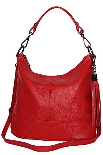 AmbraModa GLX09 Sac à main pour femme en cuir véritable, rouge, 28/24/13cm
