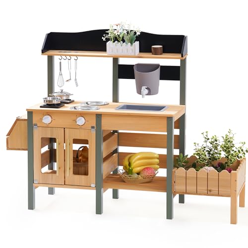 ROBUD Cuisine extérieure en bois pour enfants avec bac à plantes