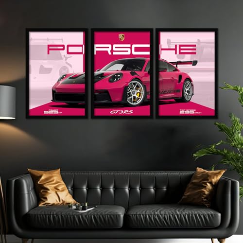 Image of ARTELLY Big Porsche 911 GT3rs Sports Car Framed Wall Posters, Set of 3, Premium Framed Painting, Living Room Bedroom Decoration, Large Size Gift Item for Boys Room Decor (Porsche 3, 13x19 inch)