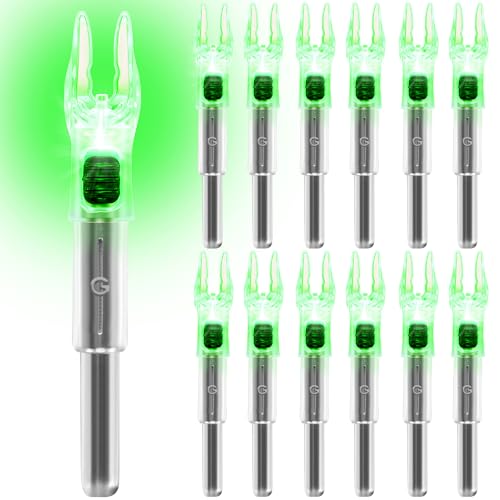 KEAUP 6/12 Pack G Lighted Nocks for Arrows with .165 .204 .233 .244 .246 Inside Diameter with X H S GT Bushings High-Visibility LED Arrow Nocks ON/Off Switch Included
