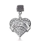 Inspired Silver - Great Grandma Memory Charm for Women - Silver Pave Heart Charm for Bracelet with Cubic Zirconia Jewelry