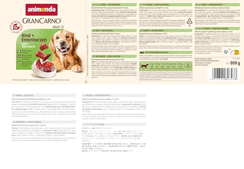 animonda GranCarno Hunde Nassfutter mit Rind + Entenherzen (6 x 800 g), getreidefreies Hundenassfutter ohne Zucker, für ausgewachsene Hunde, mit frischen fleischigen Zutaten
