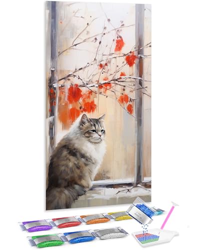 Tableau diamant chat Jumpdot 70x40 cm pour évacuer le stress par l'art