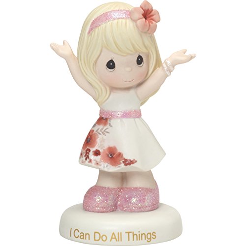 Precious Moments Girl in Floral Skirt I Can Do All Things Porcelain Figurine 185081, One Size, Multi