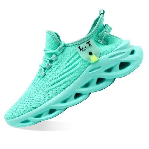 XKOWUO Mens Running Shoes Tennis Sneakers Slip On Gym Walking Non Slip Trail Trainers Athletic Jogging Comfortable Road Workout Mesh Breathable Fashion Light_Green US 12.5