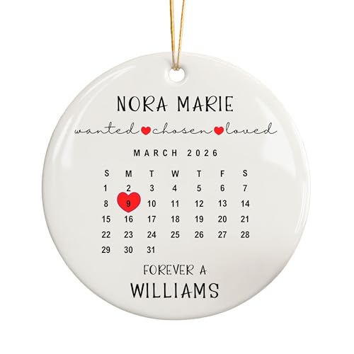 Adoption Ornament Personalized Gotcha Day Adoption Finalization Gifts, Adopted Christmas Ornament for Adoptive Parent, Custom Name Date Foster Adoption Gifts for Boys Girls Kids (Glossy White Back)