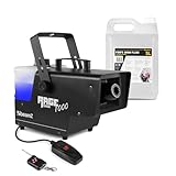 BeamZ RAGE1000SNOW Schneemaschine mit 5 Liter Flüssigkeit, Sehr Kräftig, 1000 Watt Schnee Maschine mit Fernbedienung, Snow Machine mit Schneefluid, Mini Schneekanone Garten, Weihnachtsmarkt, Hochzeit