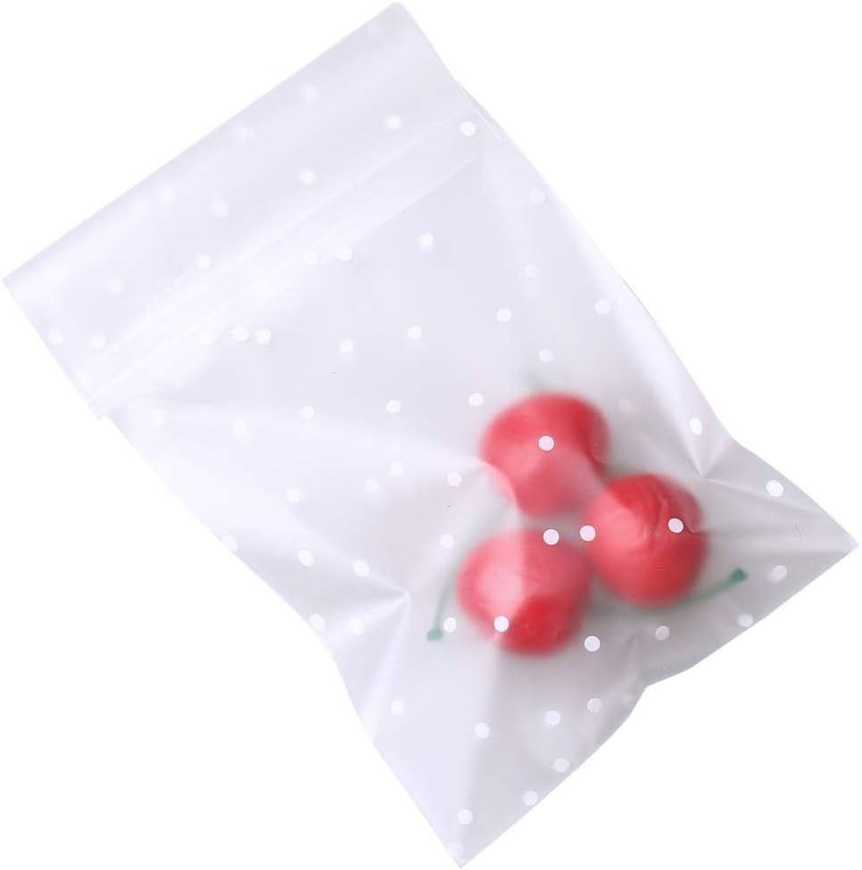 SUMAJU 100 Pcs Cookie Bags, 4" x 4"Self Adhesive Candy Bags Cellophane Treat Bags White Polka Dot Sealing Packaging Bags OPP Plastic Pastry Bag for Bakery Candy Cookie Chocolate