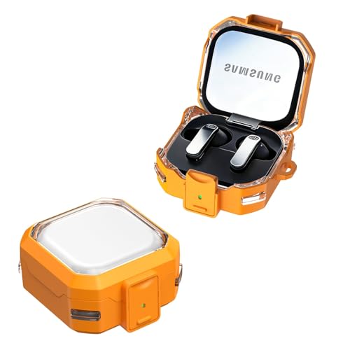 Image of Transparent Lock Armor Case Cover for Samsung Galaxy Buds 4 and 4 Pro, Clear, Shockproof with Heavy Duty Carabiner (Yellow, Transparent Armor Lock)