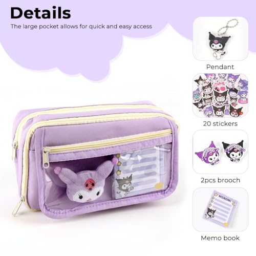 Image of ZibuyuTransparent Pencil Case Set with Stickers Brooches Keychain and Notepad for School Travel and Everyday Use, Cute Stationery Items for Girls