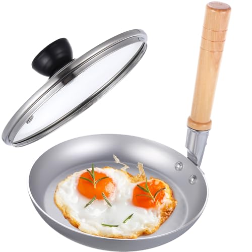 OATIPHO Oyakodon Pan, Japanese Parent-Child Pot 6.7 inches/17 cm Pan with Lid Creative Vertical Handle Frying Pan Japanese Cuisine Pan Egg Pan for Gas (Uncoated)